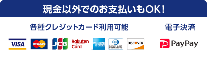 各種クレジットカード、電子決済利用可能